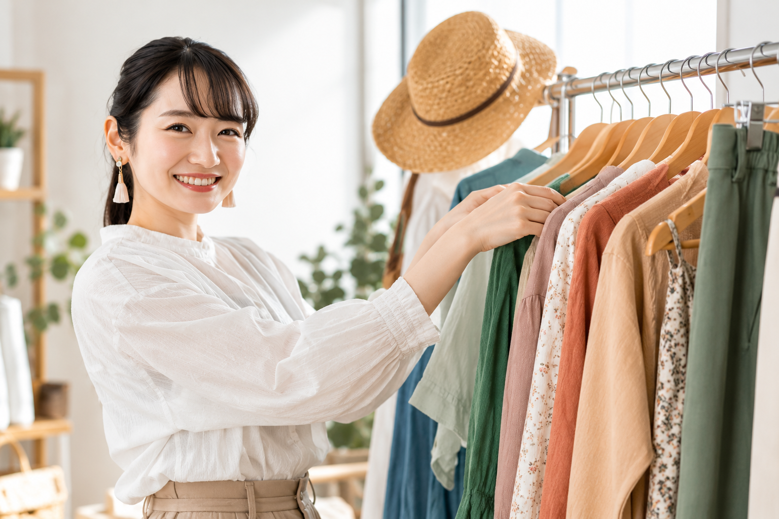Browsing clothing and accessories in a boutique